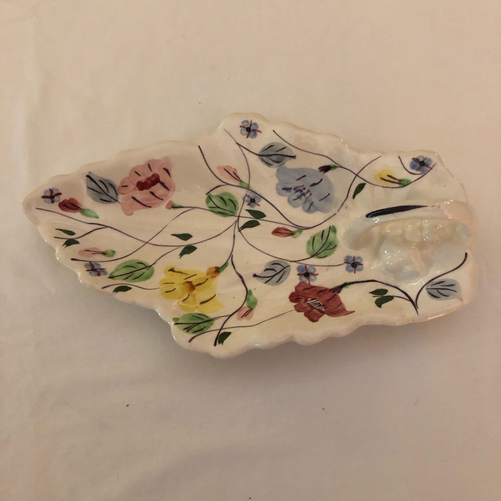Blue Ridge Southern Potteries Hand-Painted Floral Ceramic Leaf Dish/Tray Chintz